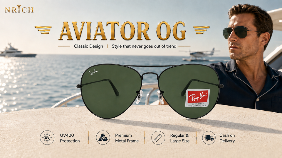 NRICH Aviator OG — Black Frame Green Lens