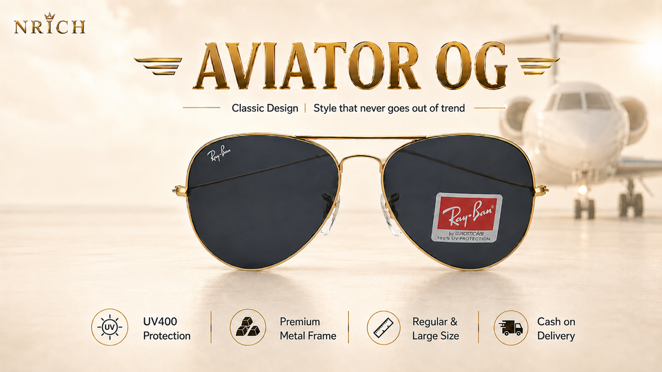 NRICH Aviator OG — Gold Frame Black Lens