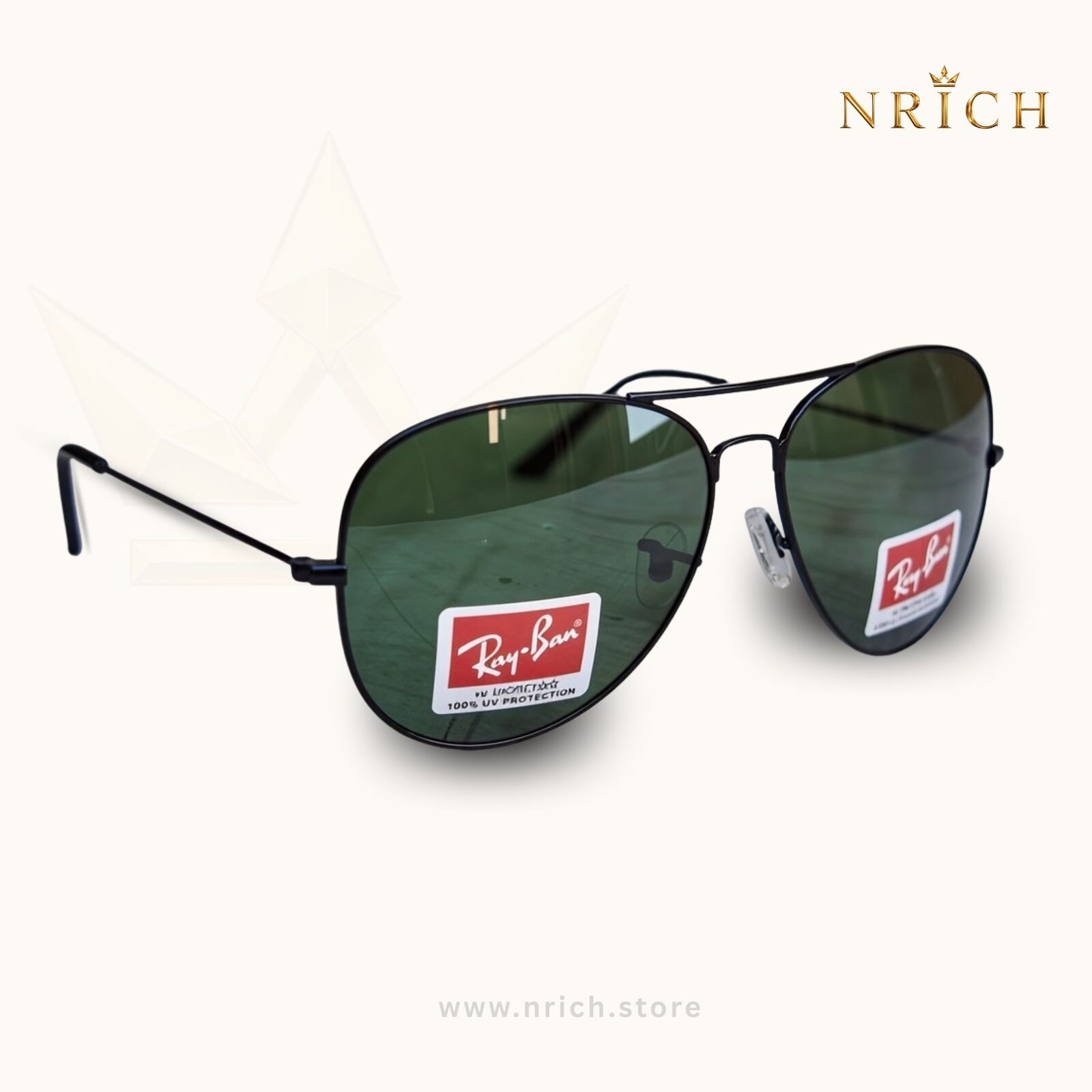 Aviator Black Frame Green Lens view 6