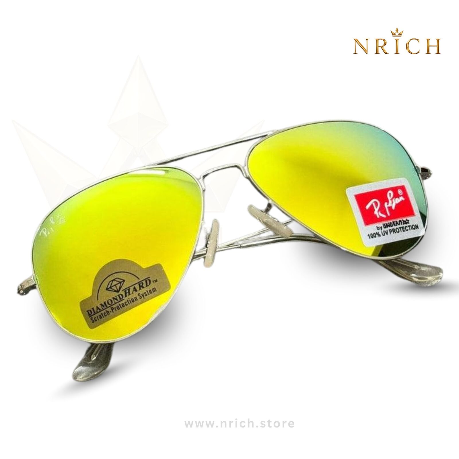 Aviator Olivia Citrus Diamond Hard Sunglasses — Silver Frame with Citrus Mirror Lens view 3