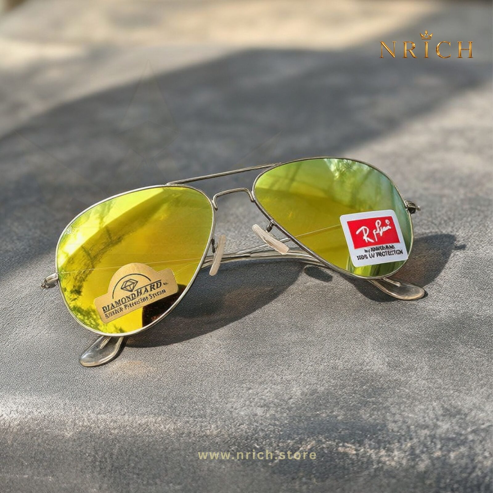 Aviator Olivia Citrus Diamond Hard Sunglasses — Silver Frame with Citrus Mirror Lens view 4