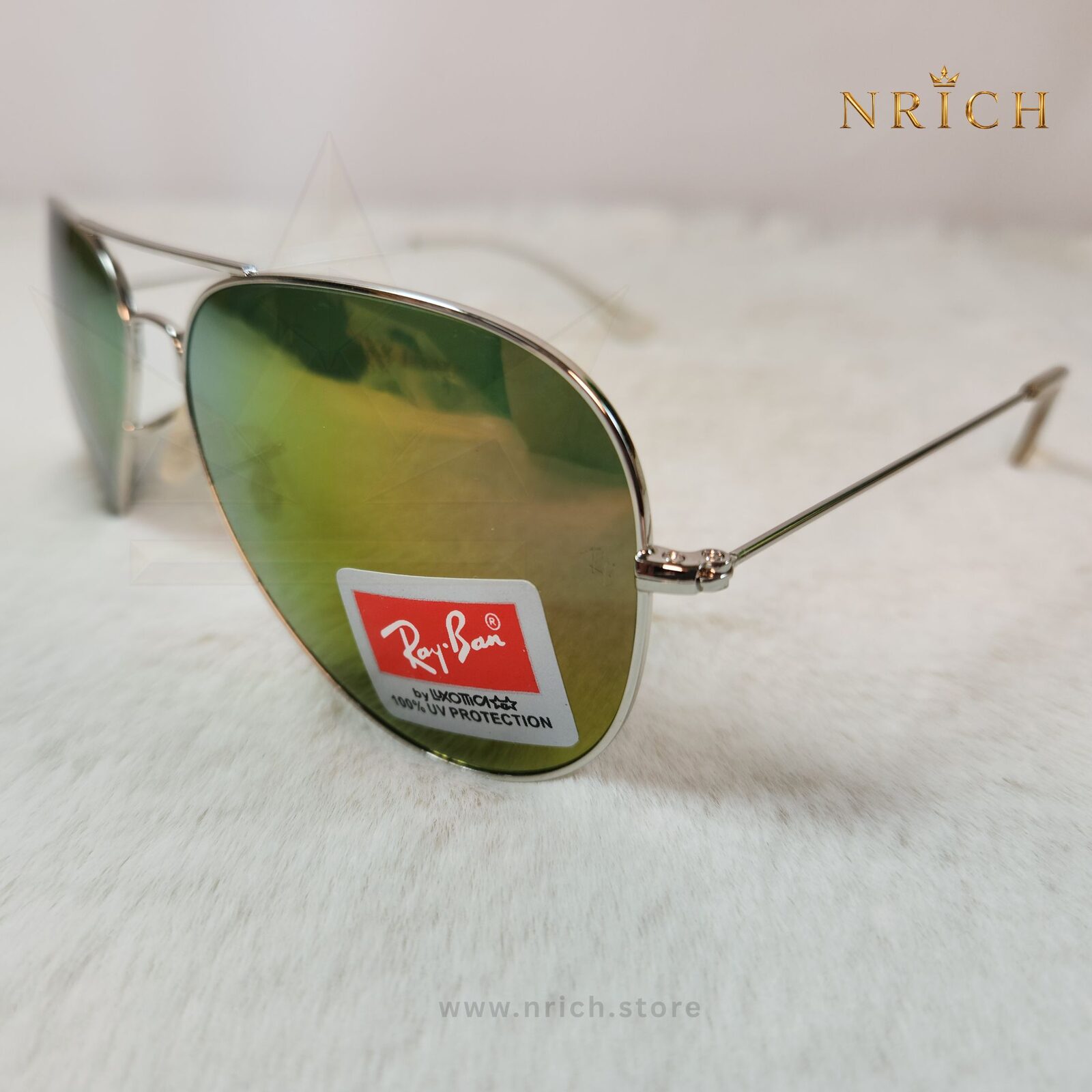Aviator Olivia Citrus Diamond Hard Sunglasses — Silver Frame with Citrus Mirror Lens view 6