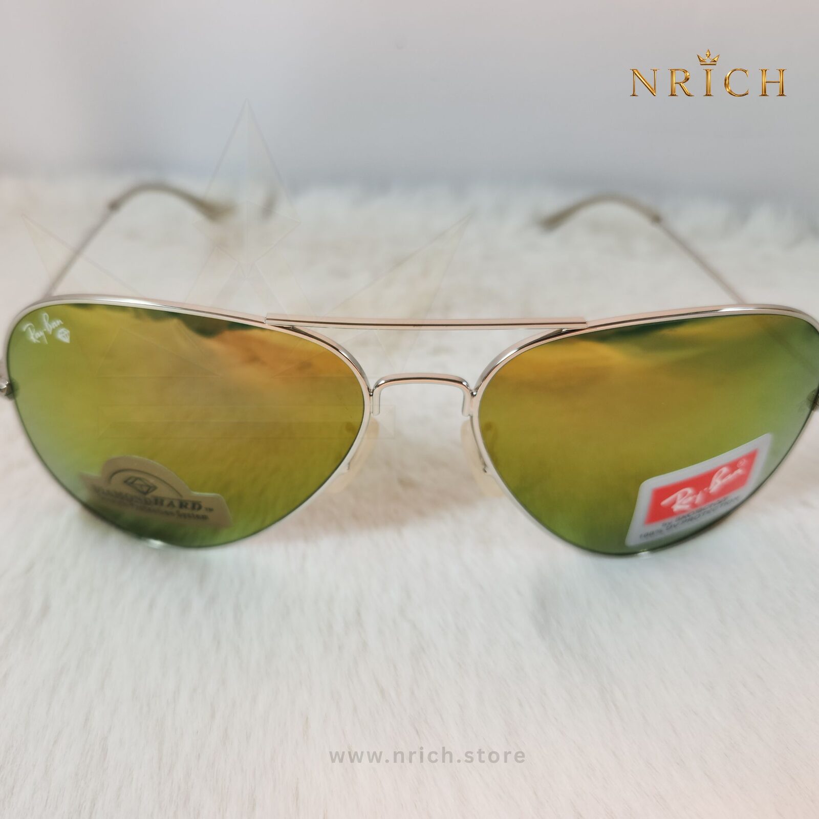 Aviator Olivia Citrus Diamond Hard Sunglasses — Silver Frame with Citrus Mirror Lens view 7