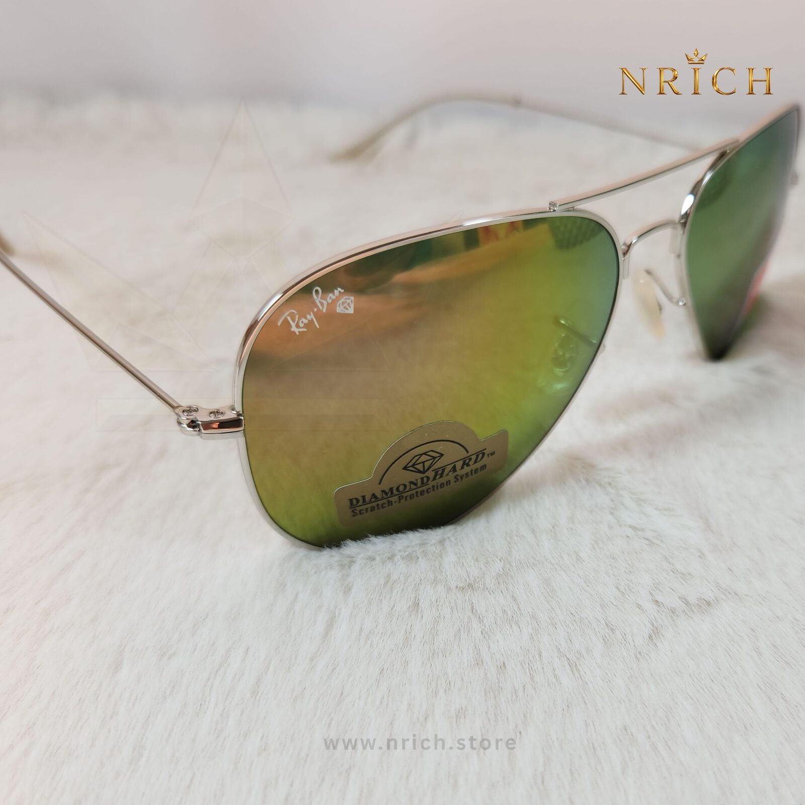 Aviator Olivia Citrus Diamond Hard Sunglasses — Silver Frame with Citrus Mirror Lens view 8